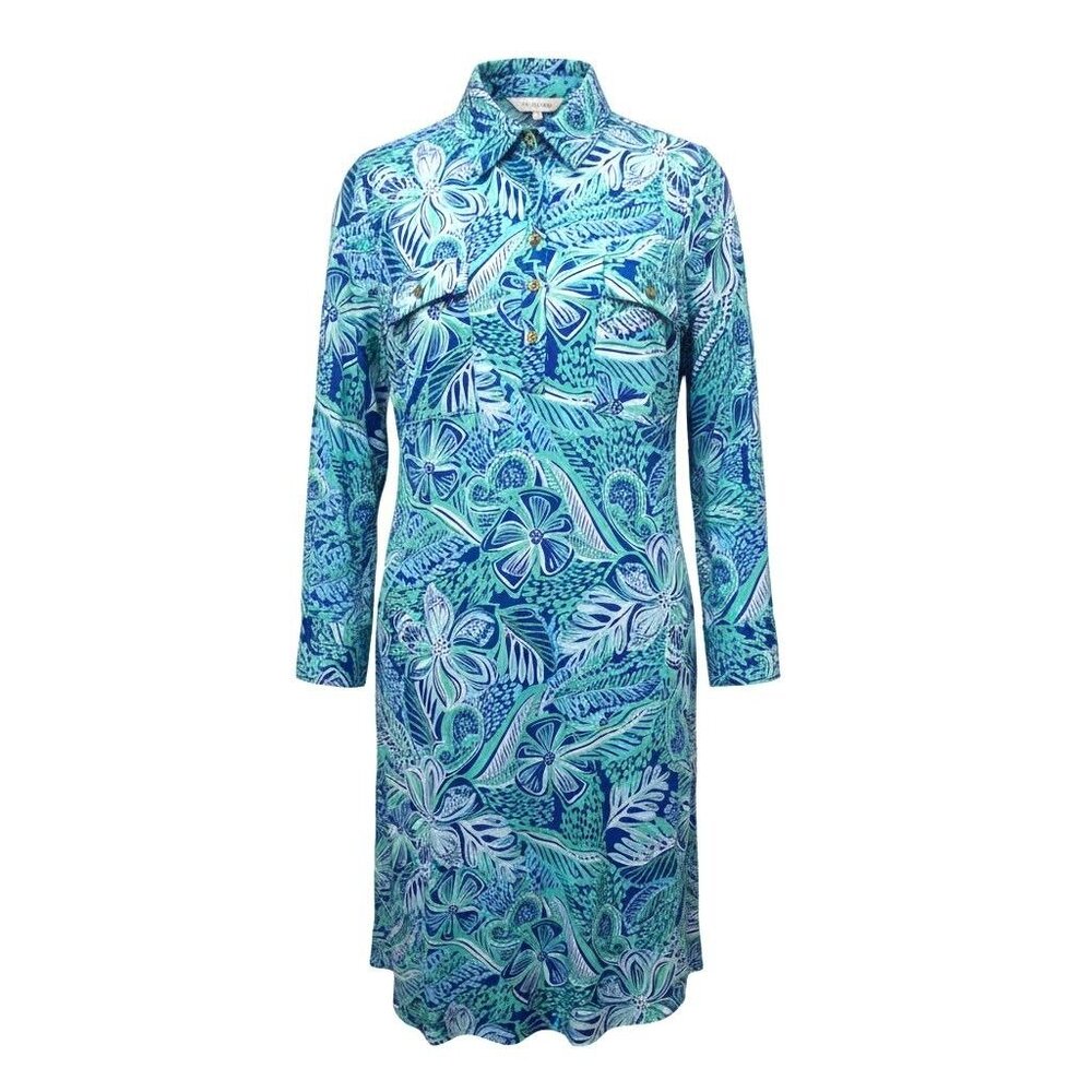 Stella Parker Womens M Mermaid Teal UPF 50 Button-Up‎ Knit Dress Resort Poolside